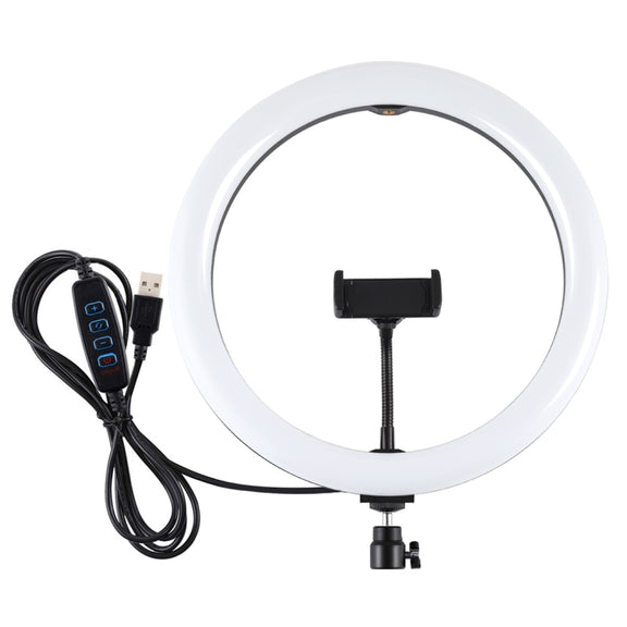 PULUZ 11.8 inch 30cm USB 3 Modes Dimmable Dual Color Temperature LED Curved Diffuse Light Ring Vlogging Selfie Photography Video Lights with Phone Clamp(Black)
