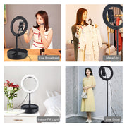 PULUZ 10.2 inch 26cm USB 3 Modes Dimmable Dual Color Temperature LED Curved  Ring Vlogging Selfie Photography Video Lights with Bluetooth Remote Shutter & Folding Desktop Holder & Phone Clamp(Black)