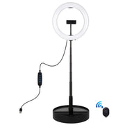 PULUZ 10.2 inch 26cm USB 3 Modes Dimmable Dual Color Temperature LED Curved  Ring Vlogging Selfie Photography Video Lights with Bluetooth Remote Shutter & Folding Desktop Holder & Phone Clamp(Black)