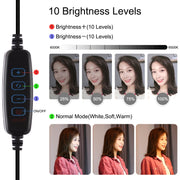 PULUZ 10.2 inch 26cm USB 3 Modes Dimmable Dual Color Temperature LED Curved  Ring Vlogging Selfie Photography Video Lights with Bluetooth Remote Shutter & Folding Desktop Holder & Phone Clamp(Black)