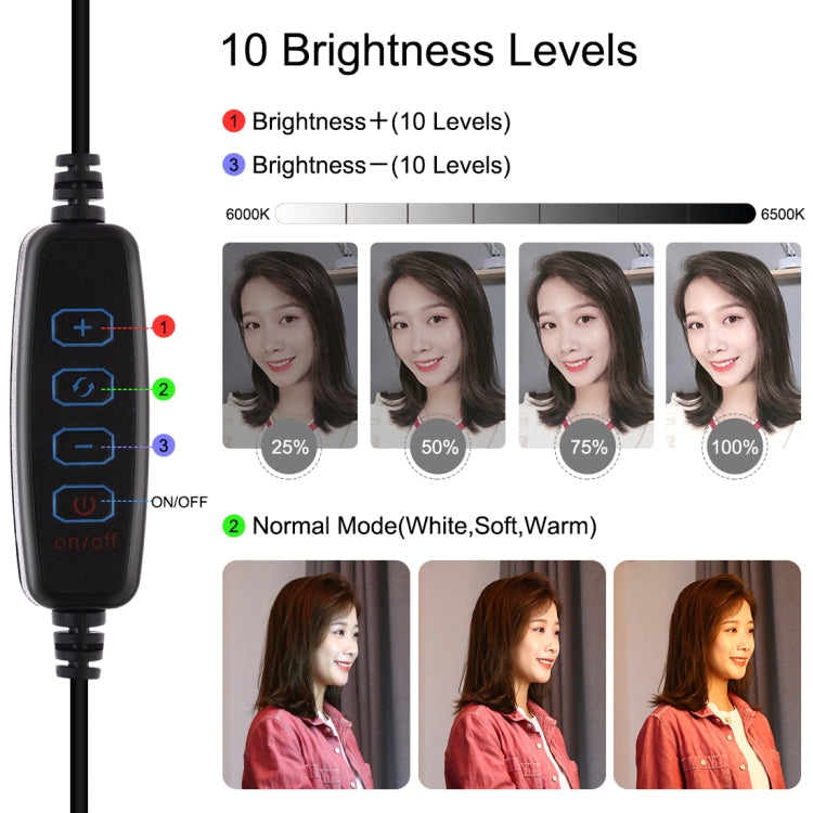 PULUZ 10.2 inch 26cm USB 3 Modes Dimmable Dual Color Temperature LED Curved  Ring Vlogging Selfie Photography Video Lights with Bluetooth Remote Shutter & Folding Desktop Holder & Phone Clamp(Black)