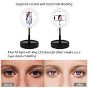 PULUZ 10.2 inch 26cm USB 3 Modes Dimmable Dual Color Temperature LED Curved  Ring Vlogging Selfie Photography Video Lights with Bluetooth Remote Shutter & Folding Desktop Holder & Phone Clamp(Black)