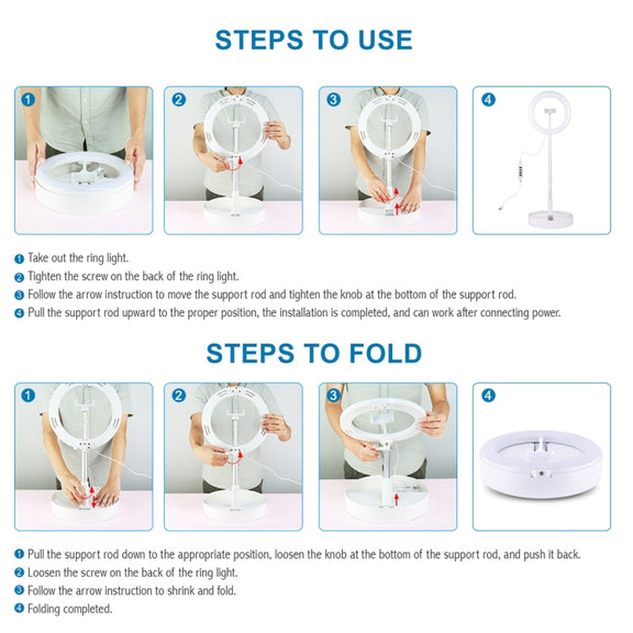 PULUZ 10.2 inch 26cm USB 3 Modes Dimmable Dual Color Temperature LED Curved  Ring Vlogging Selfie Photography Video Lights with Bluetooth Remote Shutter & Folding Desktop Holder & Phone Clamp(White)