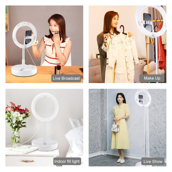 PULUZ 10.2 inch 26cm USB 3 Modes Dimmable Dual Color Temperature LED Curved  Ring Vlogging Selfie Photography Video Lights with Bluetooth Remote Shutter & Folding Desktop Holder & Phone Clamp(White)