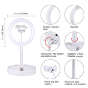 PULUZ 10.2 inch 26cm USB 3 Modes Dimmable Dual Color Temperature LED Curved  Ring Vlogging Selfie Photography Video Lights with Bluetooth Remote Shutter & Folding Desktop Holder & Phone Clamp(White)