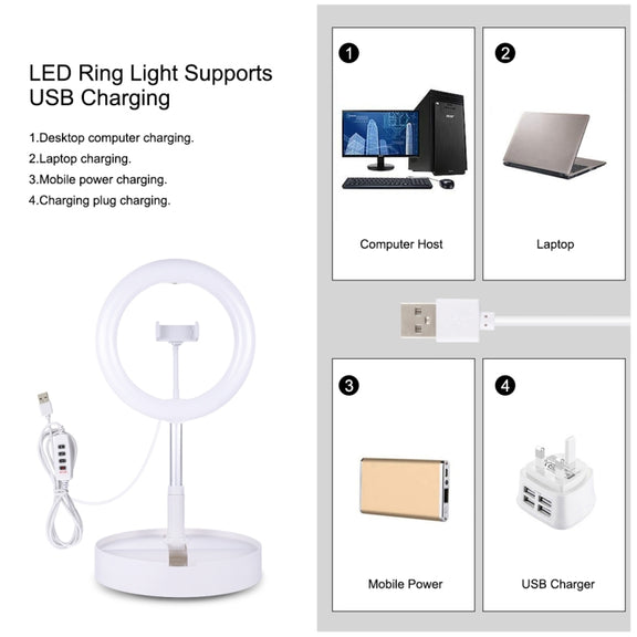 PULUZ 10.2 inch 26cm USB 3 Modes Dimmable Dual Color Temperature LED Curved  Ring Vlogging Selfie Photography Video Lights with Bluetooth Remote Shutter & Folding Desktop Holder & Phone Clamp(White)