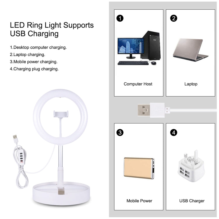 PULUZ 10.2 inch 26cm USB 3 Modes Dimmable Dual Color Temperature LED Curved  Ring Vlogging Selfie Photography Video Lights with Bluetooth Remote Shutter & Folding Desktop Holder & Phone Clamp(White)
