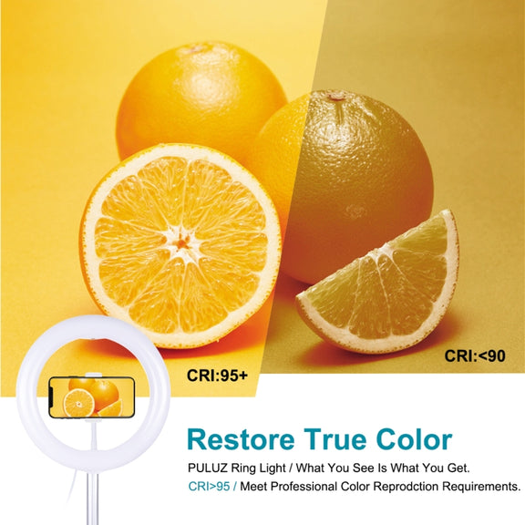 PULUZ 10.2 inch 26cm USB 3 Modes Dimmable Dual Color Temperature LED Curved  Ring Vlogging Selfie Photography Video Lights with Bluetooth Remote Shutter & Folding Desktop Holder & Phone Clamp(White)