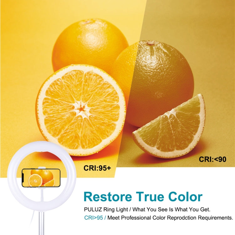 PULUZ 10.2 inch 26cm USB 3 Modes Dimmable Dual Color Temperature LED Curved  Ring Vlogging Selfie Photography Video Lights with Bluetooth Remote Shutter & Folding Desktop Holder & Phone Clamp(White)
