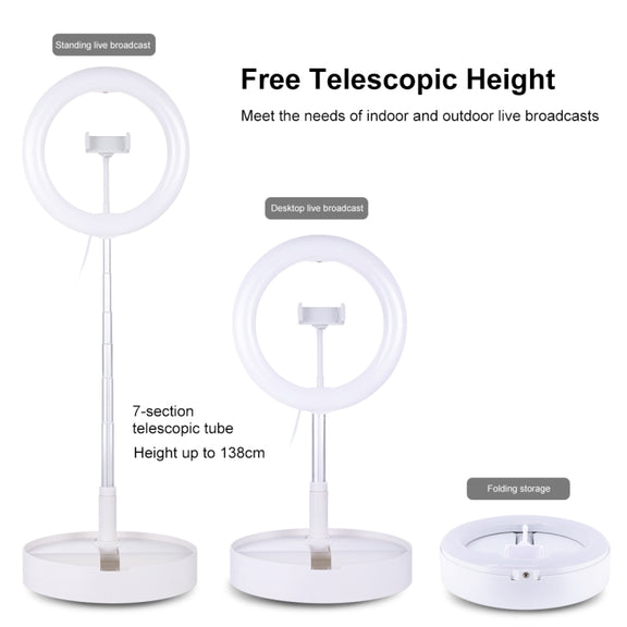 PULUZ 10.2 inch 26cm USB 3 Modes Dimmable Dual Color Temperature LED Curved  Ring Vlogging Selfie Photography Video Lights with Bluetooth Remote Shutter & Folding Desktop Holder & Phone Clamp(White)