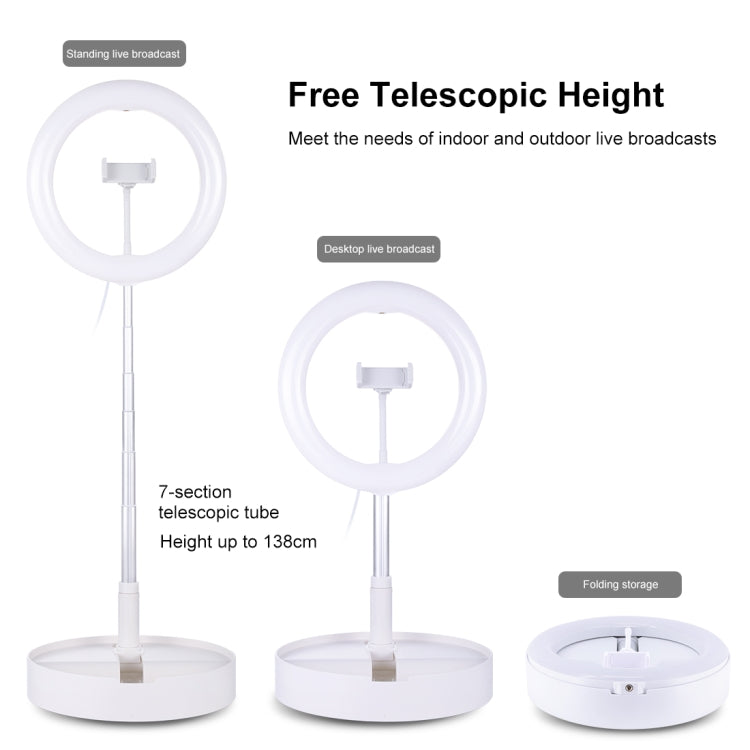 PULUZ 10.2 inch 26cm USB 3 Modes Dimmable Dual Color Temperature LED Curved  Ring Vlogging Selfie Photography Video Lights with Bluetooth Remote Shutter & Folding Desktop Holder & Phone Clamp(White)