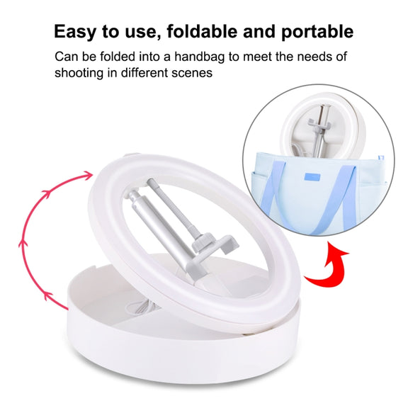 PULUZ 10.2 inch 26cm USB 3 Modes Dimmable Dual Color Temperature LED Curved  Ring Vlogging Selfie Photography Video Lights with Bluetooth Remote Shutter & Folding Desktop Holder & Phone Clamp(White)
