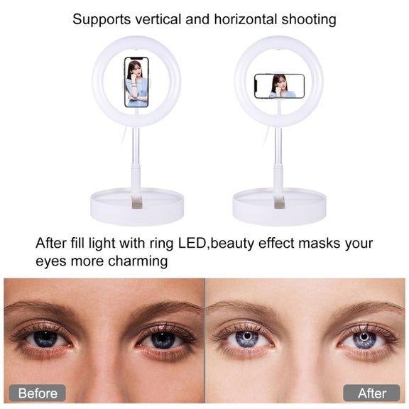 PULUZ 10.2 inch 26cm USB 3 Modes Dimmable Dual Color Temperature LED Curved  Ring Vlogging Selfie Photography Video Lights with Bluetooth Remote Shutter & Folding Desktop Holder & Phone Clamp(White)