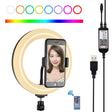 PULUZ 7.9 inch 20cm USB RGB Dimmable LED Dual Color Temperature LED Curved Light Ring Vlogging Selfie Photography Video Lights with Phone Clamp(Black) - free shipping - PMC TechLife - Order now!