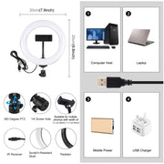 PULUZ 7.9 inch 20cm USB RGB Dimmable LED Dual Color Temperature LED Curved Light Ring Vlogging Selfie Photography Video Lights with Phone Clamp(Black)