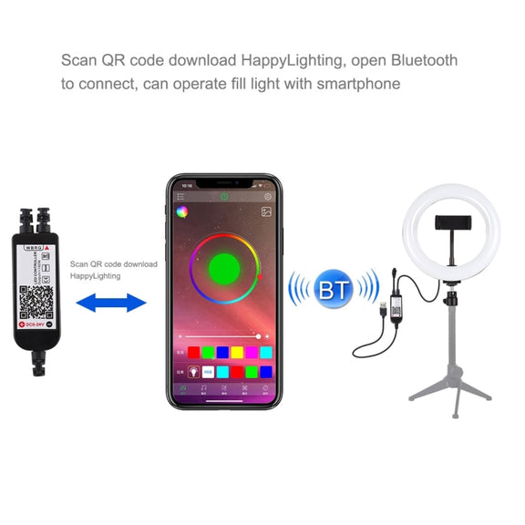 PULUZ 7.9 inch 20cm USB RGB Dimmable LED Dual Color Temperature LED Curved Light Ring Vlogging Selfie Photography Video Lights with Phone Clamp(Black)