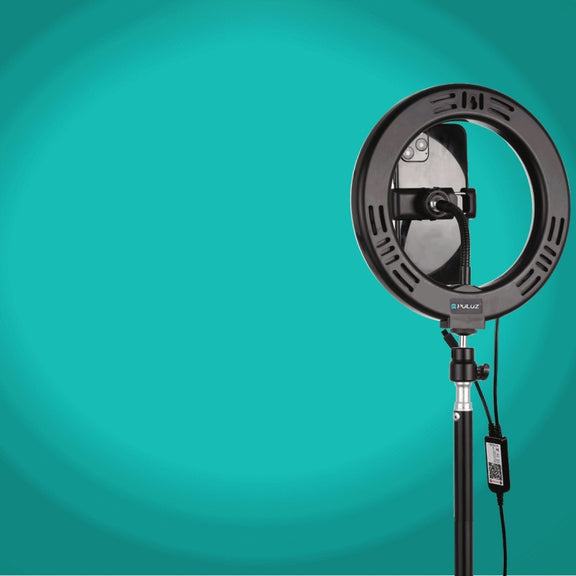 PULUZ 7.9 inch 20cm USB RGB Dimmable LED Dual Color Temperature LED Curved Light Ring Vlogging Selfie Photography Video Lights with Phone Clamp(Black)