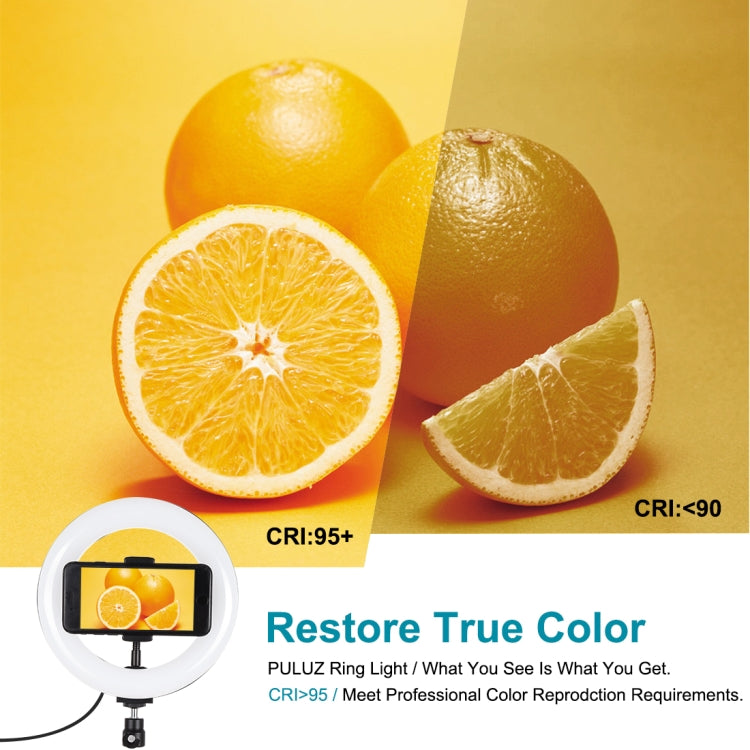 PULUZ 7.9 inch 20cm USB RGB Dimmable LED Dual Color Temperature LED Curved Light Ring Vlogging Selfie Photography Video Lights with Phone Clamp(Black)