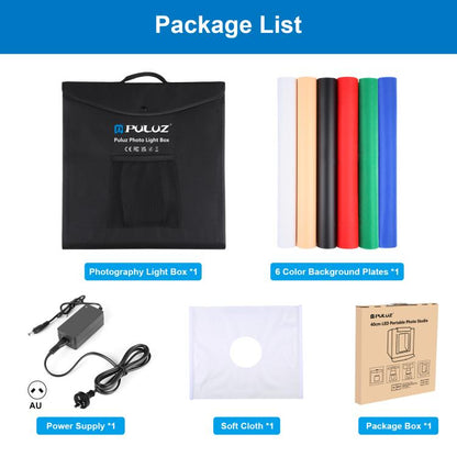 PULUZ 40cm Folding Portable White Light Dimmable Photo Lighting Studio Shooting Tent Box Kit with 6 Colors (Black, Orange, White, Red, Green, Blue) Backdrops(AU Plug) - free shipping - PMC Jewellery - Order now!