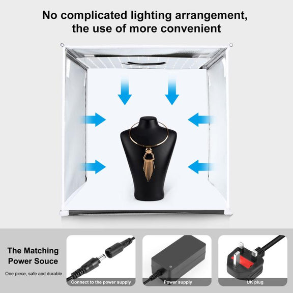 PULUZ 40cm Folding Portable White Light Dimmable Photo Lighting Studio Shooting Tent Box Kit with 6 Colors (Black, Orange, White, Red, Green, Blue) Backdrops(UK Plug)