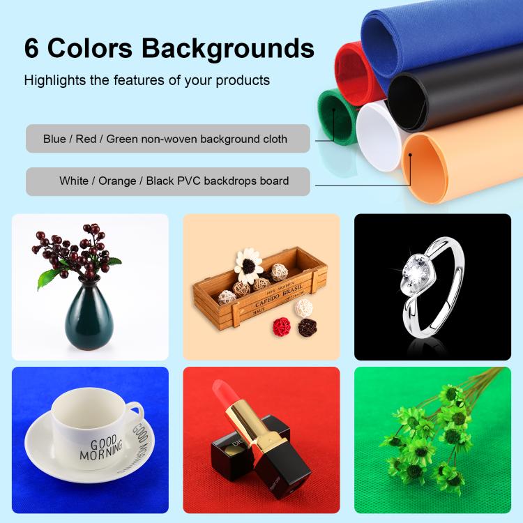 PULUZ 40cm Folding Portable White Light Dimmable Photo Lighting Studio Shooting Tent Box Kit with 6 Colors (Black, Orange, White, Red, Green, Blue) Backdrops(US Plug)