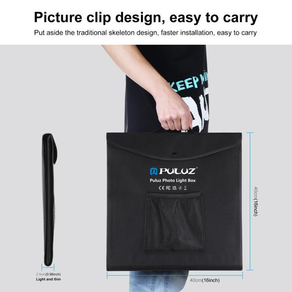 PULUZ 40cm Folding Portable White Light Dimmable Photo Lighting Studio Shooting Tent Box Kit with 6 Colors (Black, Orange, White, Red, Green, Blue) Backdrops(US Plug)