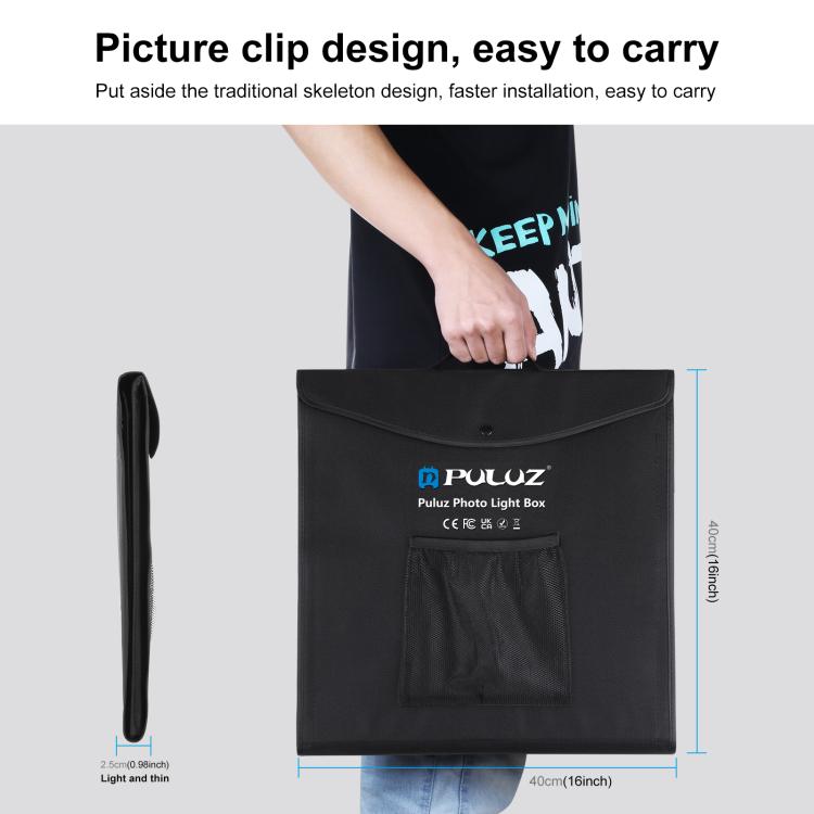 PULUZ 40cm Folding Portable White Light Dimmable Photo Lighting Studio Shooting Tent Box Kit with 6 Colors (Black, Orange, White, Red, Green, Blue) Backdrops(US Plug)