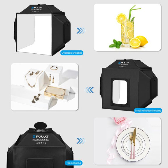 PULUZ 40cm Folding 72W 5500K Studio Shooting Tent Soft Box Photography Lighting Kit with 4 Colors (Black, Orange, White, Green) Backdrops(EU Plug)