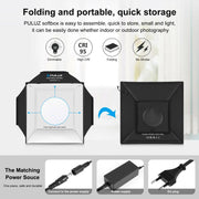 PULUZ 40cm Folding 72W 5500K Studio Shooting Tent Soft Box Photography Lighting Kit with 4 Colors (Black, Orange, White, Green) Backdrops(EU Plug)