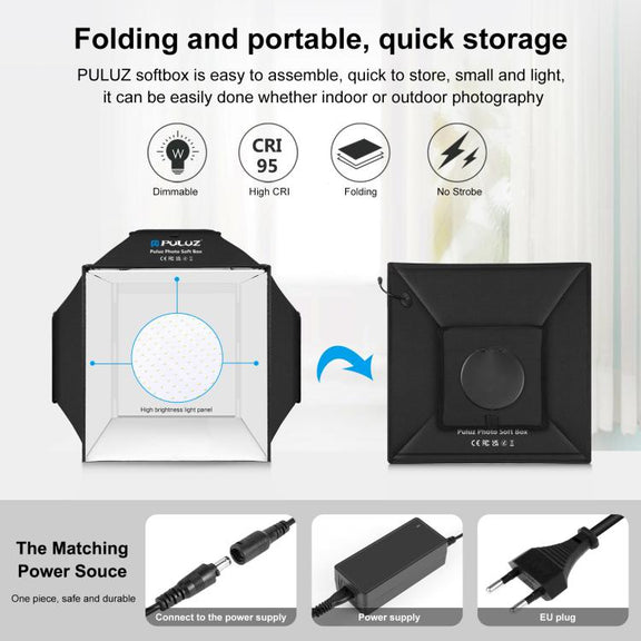 PULUZ 40cm Folding 72W 5500K Studio Shooting Tent Soft Box Photography Lighting Kit with 4 Colors (Black, Orange, White, Green) Backdrops(EU Plug)