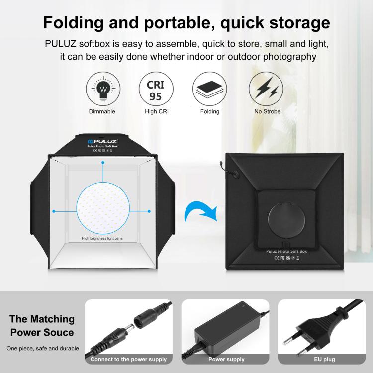 PULUZ 40cm Folding 72W 5500K Studio Shooting Tent Soft Box Photography Lighting Kit with 4 Colors (Black, Orange, White, Green) Backdrops(EU Plug)
