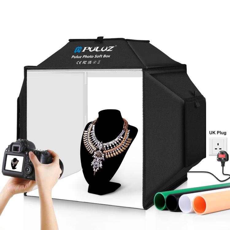 PULUZ 40cm Folding 72W 5500K Studio Shooting Tent Soft Box Photography Lighting Kit with 4 Colors (Black, Orange, White, Green) Backdrops(UK Plug) - free shipping - PMC TechLife - Order now!