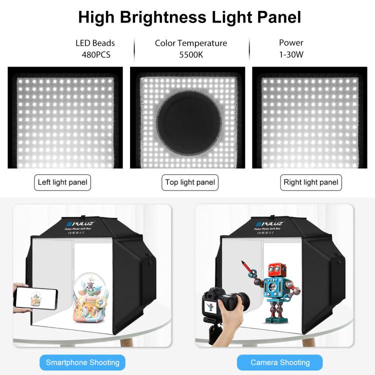 PULUZ 40cm Folding 72W 5500K Studio Shooting Tent Soft Box Photography Lighting Kit with 4 Colors (Black, Orange, White, Green) Backdrops(UK Plug)