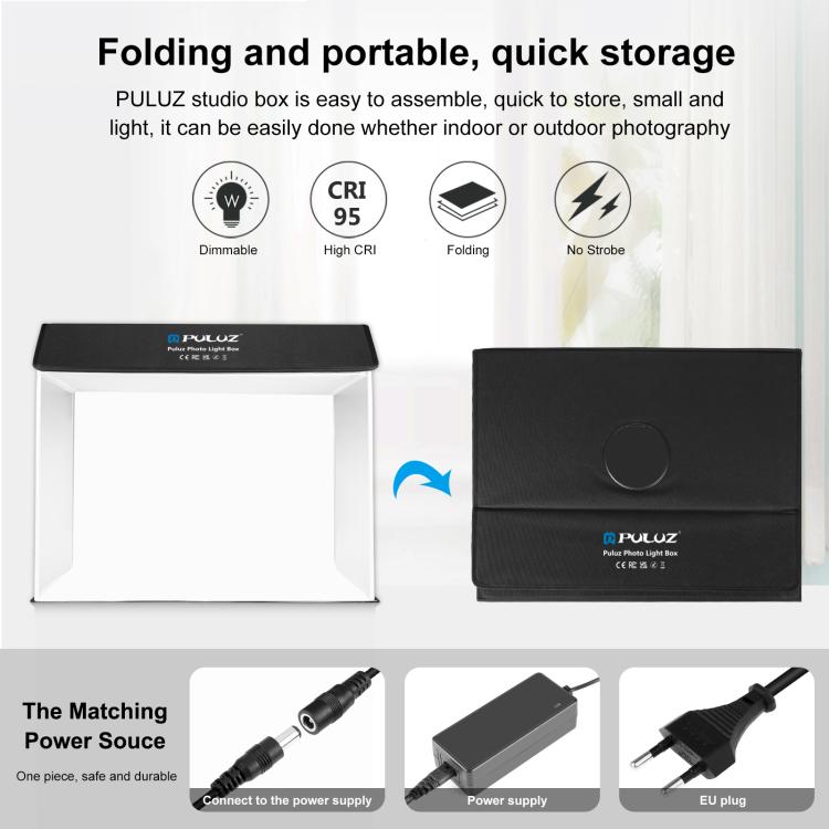 PULUZ Photo Studio Light Box Portable 60 x 40cm Cuboid Photography Studio Tent Kit with 4 Color Backdrops (EU Plug)