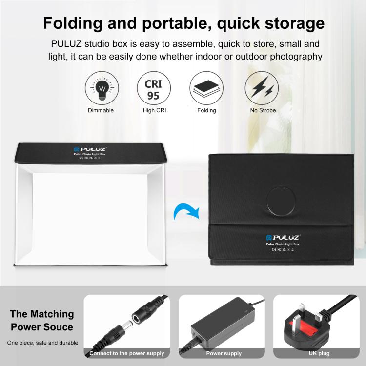 PULUZ Photo Studio Light Box Portable 60 x 40cm Cuboid Photography Studio Tent Kit with 4 Color Backdrops (UK Plug)