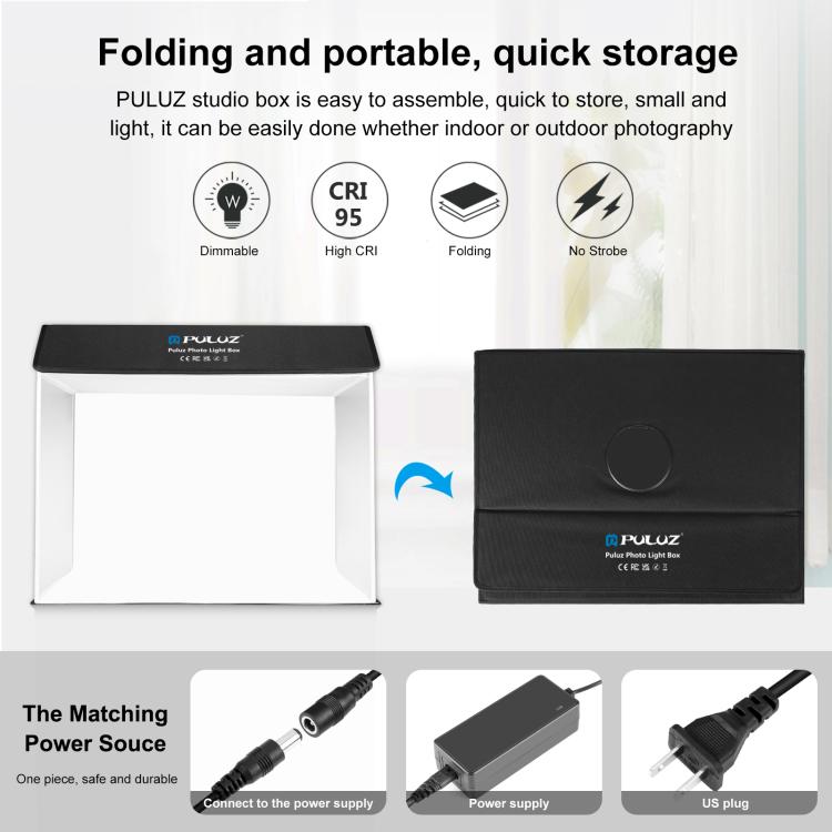 PULUZ Photo Studio Light Box Portable 60 x 40cm Cuboid Photography Studio Tent Kit with 4 Color Backdrops (US Plug)
