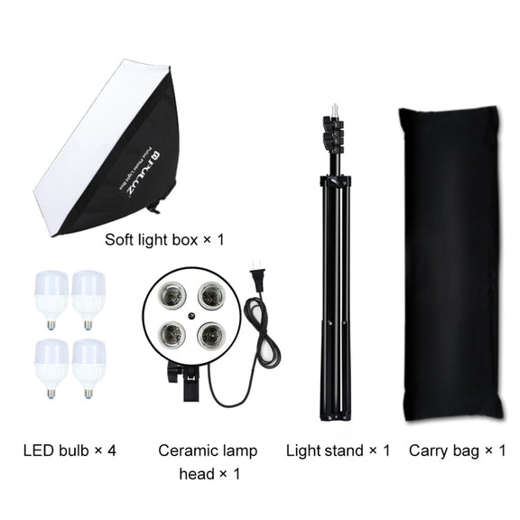PULUZ 50x70cm Studio Softbox + 2m Tripod Mount + 4 x E27 20W 5700K White Light LED Light Bulb Photography Lighting Kit(US Plug)