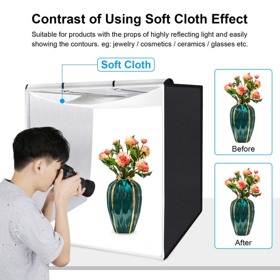 PULUZ 80cm Folding Portable 72W White Light Photo Lighting Studio Shooting Tent Box Kit with 3 Colors Black / White / Orange Backdrops(UK Plug)