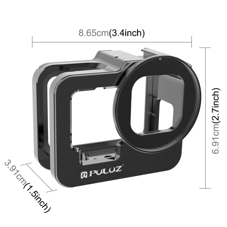 PULUZ for GoPro HERO13 Black /12 Black /11 Black /10 Black /9 Black Thicken Housing Shell CNC Aluminum Alloy Protective Cage with Insurance Frame & 52mm UV Lens(Black)
