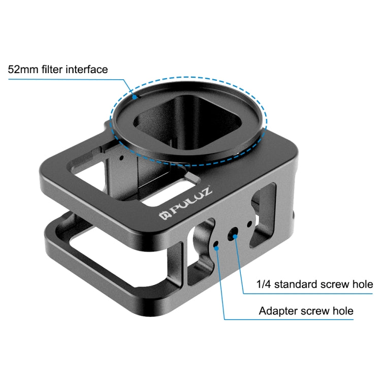 PULUZ for GoPro HERO13 Black /12 Black /11 Black /10 Black /9 Black Thicken Housing Shell CNC Aluminum Alloy Protective Cage with Insurance Frame & 52mm UV Lens(Black) - free shipping - PMC TechLife - Order now!
