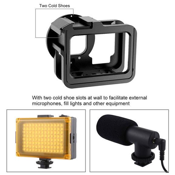 PULUZ for GoPro HERO13 Black /12 Black /11 Black /10 Black /9 Black Thicken Housing Shell CNC Aluminum Alloy Protective Cage with Insurance Frame & 52mm UV Lens(Black)