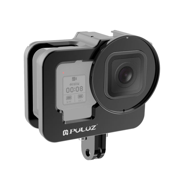 PULUZ for GoPro HERO13 Black /12 Black /11 Black /10 Black /9 Black Thicken Housing Shell CNC Aluminum Alloy Protective Cage with Insurance Frame & 52mm UV Lens(Black)