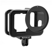 For GoPro HERO13 Black /12 Black /11 Black /10 Black /9 Black PULUZ Thin Housing Shell CNC Aluminum Alloy Protective Cage with Insurance Frame & 52mm UV Lens(Black)