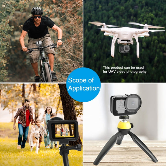 For GoPro HERO13 Black /12 Black /11 Black /10 Black /9 Black PULUZ Thin Housing Shell CNC Aluminum Alloy Protective Cage with Insurance Frame & 52mm UV Lens(Black)