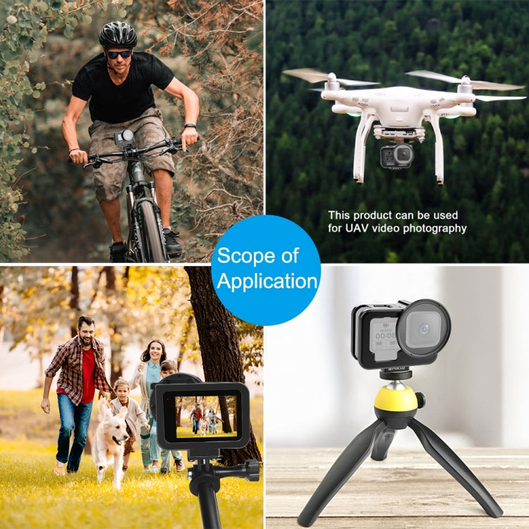 For GoPro HERO13 Black /12 Black /11 Black /10 Black /9 Black PULUZ Thin Housing Shell CNC Aluminum Alloy Protective Cage with Insurance Frame & 52mm UV Lens(Black)