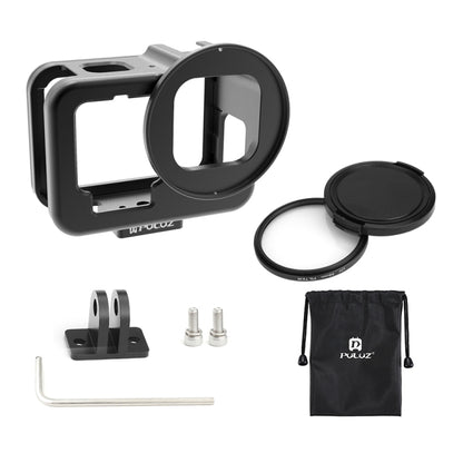 For GoPro HERO13 Black /12 Black /11 Black /10 Black /9 Black PULUZ Thin Housing Shell CNC Aluminum Alloy Protective Cage with Insurance Frame & 52mm UV Lens(Black) - free shipping - PMC Jewellery - Order now!