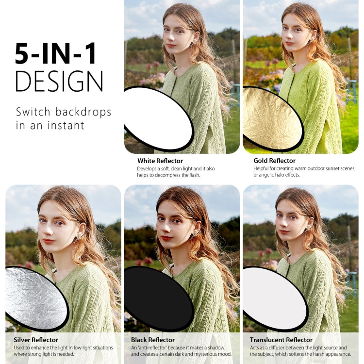 PULUZ 110cm 5 in 1 (Silver / Translucent / Gold / White / Black) Folding Photo Studio Reflector Board -  by PULUZ | Online Shopping South Africa | PMC Jewellery | Buy Now Pay Later Mobicred