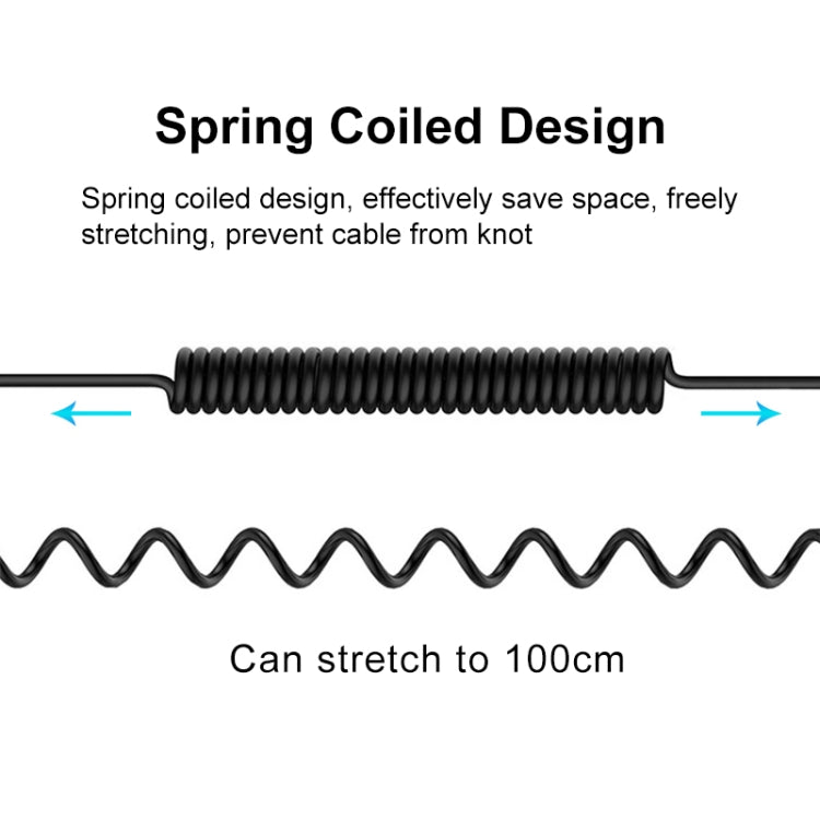 PULUZ 3.5mm TRRS Male to Type-C / USB-C Male Live Microphone Audio Adapter Spring Coiled Cable for Samsung, Huawei and Smartphones, Cable Stretching to 100cm(Black)