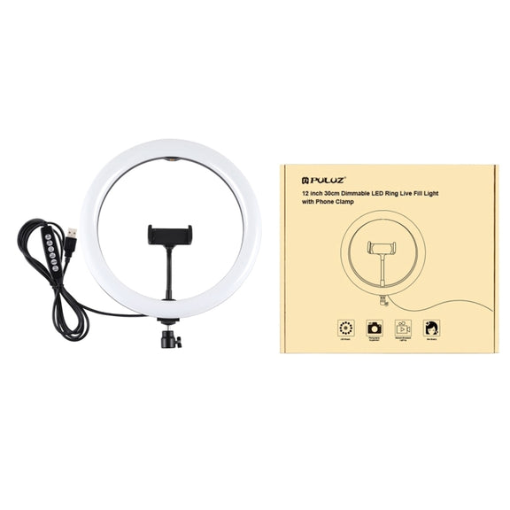 PULUZ 11.8 inch 30cm Curved Surface USB 10 Modes 8 Colors RGBW Dimmable LED Ring Vlogging Photography Video Lights with Tripod Ball Head & Phone Clamp(Black)