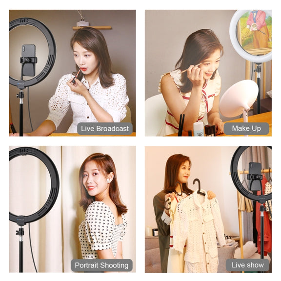 PULUZ 11.8 inch 30cm Curved Surface USB 10 Modes 8 Colors RGBW Dimmable LED Ring Vlogging Photography Video Lights with Tripod Ball Head & Phone Clamp(Black)